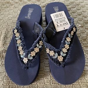 Dizzy Midnight Blue Sandals with Floral Accents